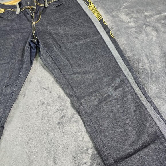 Dereon Jeans Womens 5/6 Dark Wash Skinny Snap Leg Gold Embroidered Logo - Picture 14 of 16